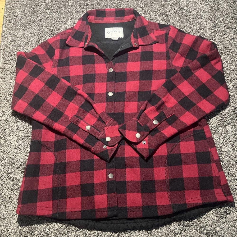 Orvis Women's Buffalo Plaid Fleece Lined Button Up Jacket W/ Pockets Size Large